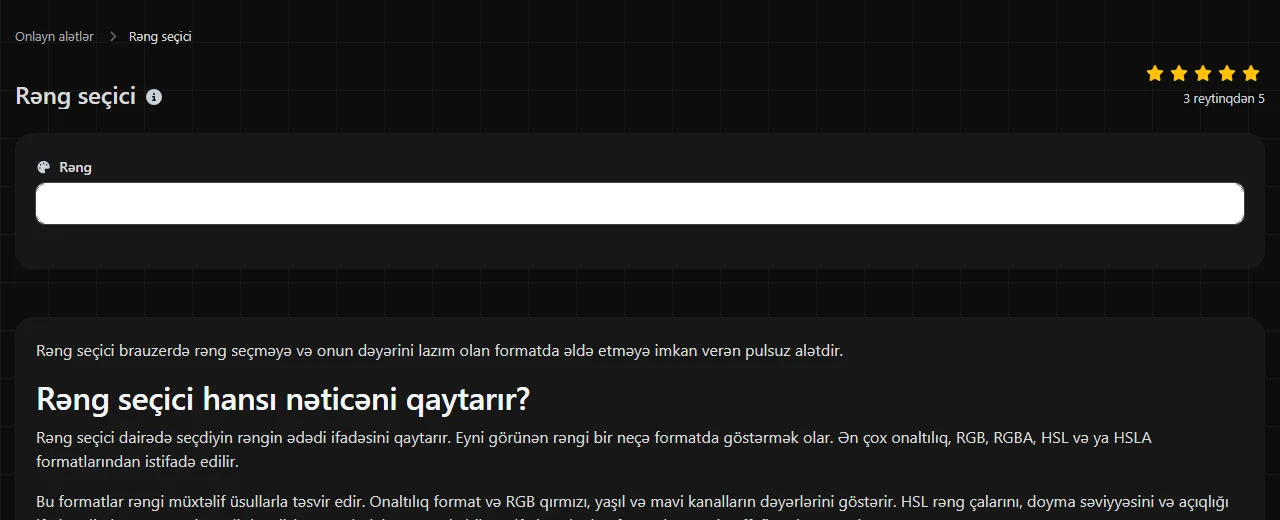 digily.link üzərindəki Rəng seçici aləti və onun daxiletmə forması