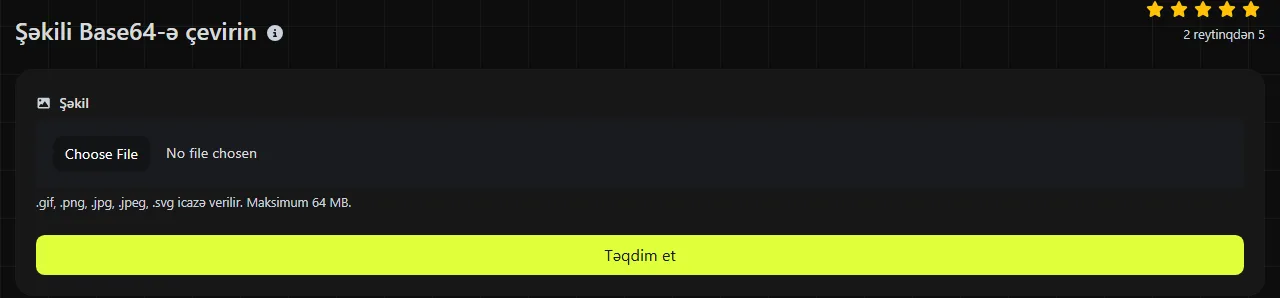 digily.link üzərindəki Şəkili Base64-ə çevirin aləti və onun daxiletmə forması