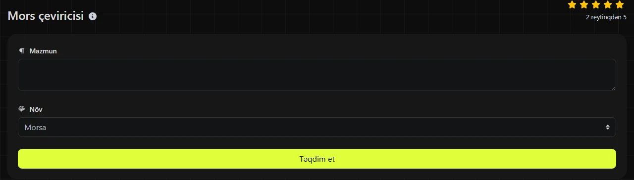 digily.link üzərindəki Mors çeviricisi aləti və onun daxiletmə forması