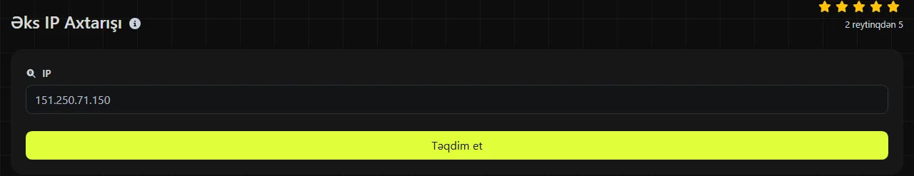 digily.link üzərindəki Əks IP Axtarışı aləti və onun daxiletmə forması