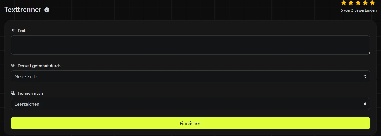 Das Tool Texttrenner auf digily.link mit seinem Eingabeformular