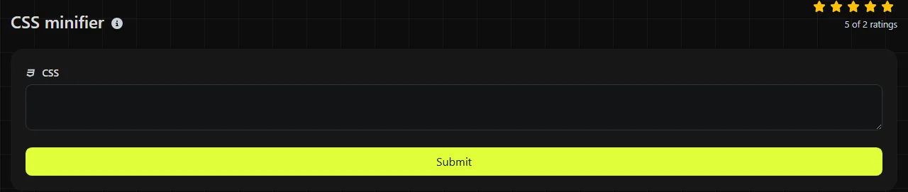 The CSS minifier tool on digily.link, showing its input form