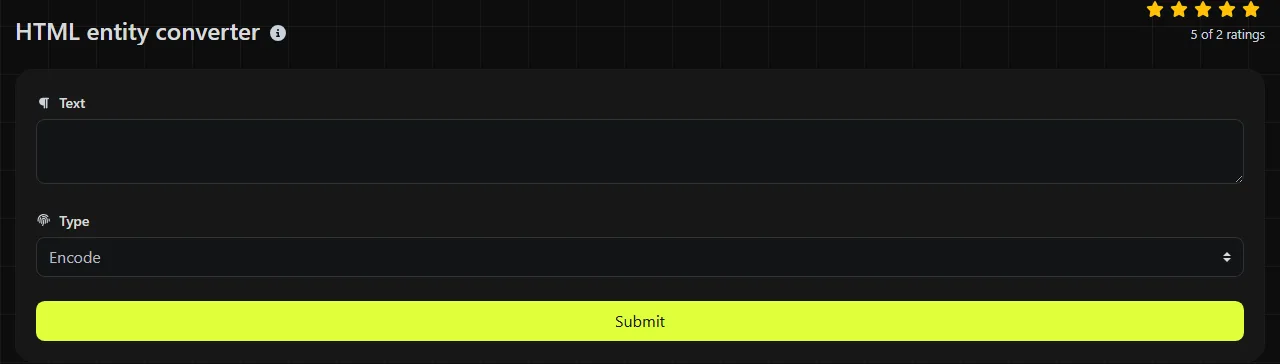 The HTML entity converter tool on digily.link, showing its input form