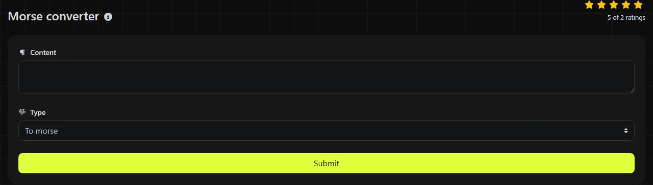 The Morse converter tool on digily.link, showing its input form