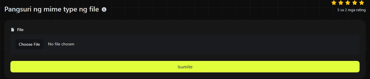 Ang tool na Pangsuri ng mime type ng file sa digily.link, kasama ang input form nito