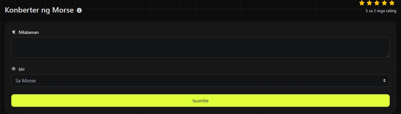 Ang tool na Konberter ng Morse sa digily.link, kasama ang input form nito