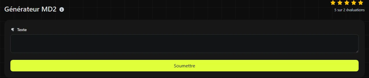 L'outil Générateur MD2 sur digily.link, avec son formulaire de saisie