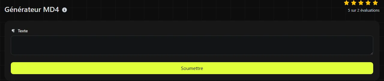 L'outil Générateur MD4 sur digily.link, avec son formulaire de saisie