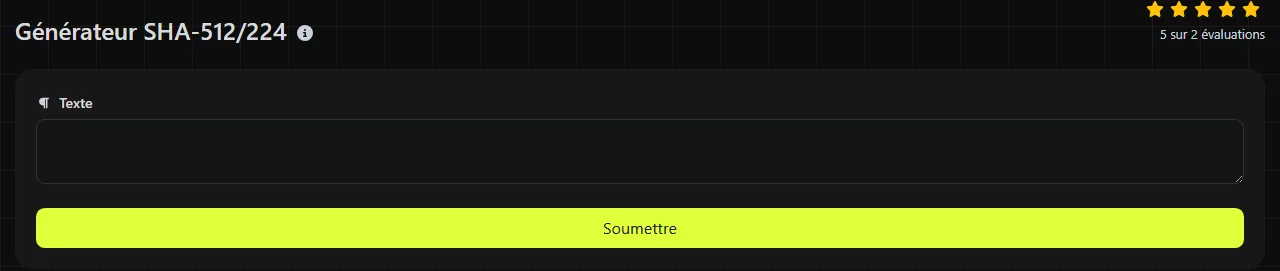 L'outil Générateur SHA-512/224 sur digily.link, avec son formulaire de saisie