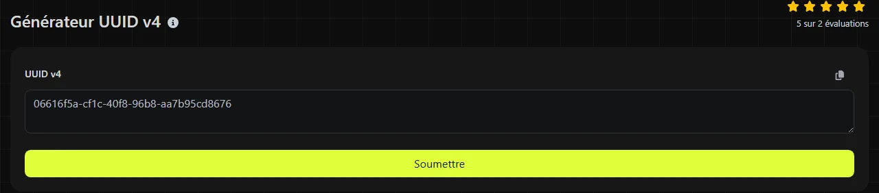 L'outil Générateur UUID v4 sur digily.link, avec son formulaire de saisie