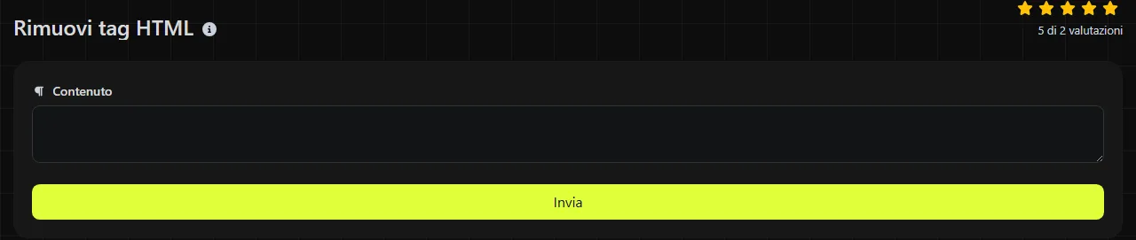 Lo strumento Rimuovi tag HTML su digily.link, con il suo modulo di inserimento