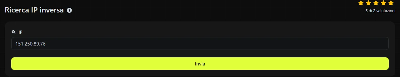 Lo strumento Ricerca IP inversa su digily.link, con il suo modulo di inserimento