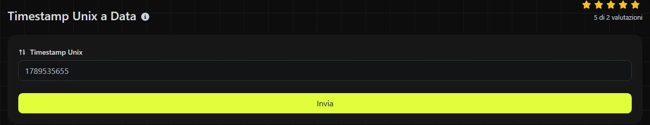 Lo strumento Timestamp Unix a Data su digily.link, con il suo modulo di inserimento