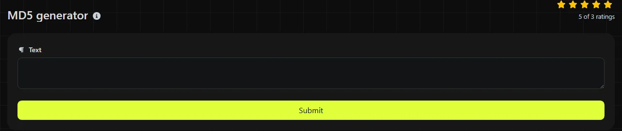 The MD5 generator tool on digily.link, showing its input form