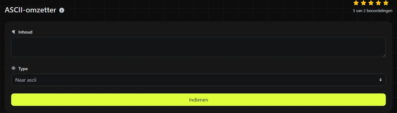 De tool ASCII-omzetter op digily.link, met het invoerformulier
