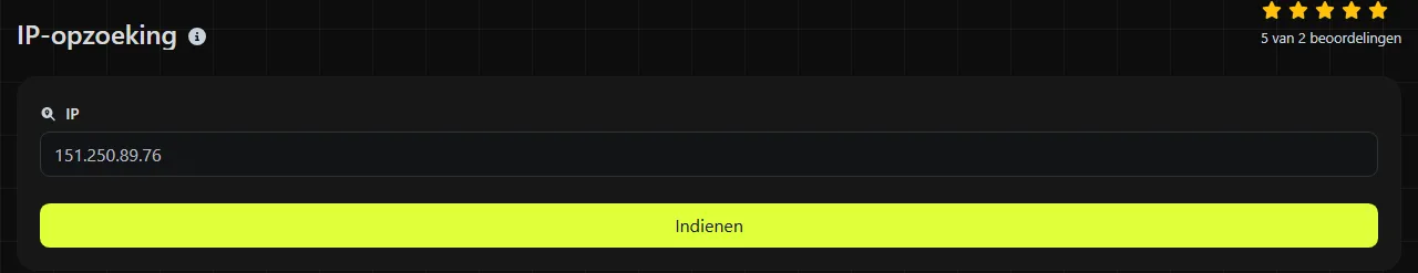 De tool IP-opzoeking op digily.link, met het invoerformulier