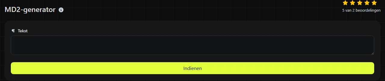 De tool MD2-generator op digily.link, met het invoerformulier