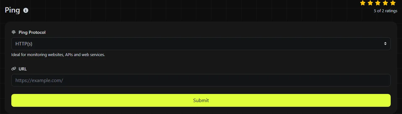 The Ping tool on digily.link, showing its input form