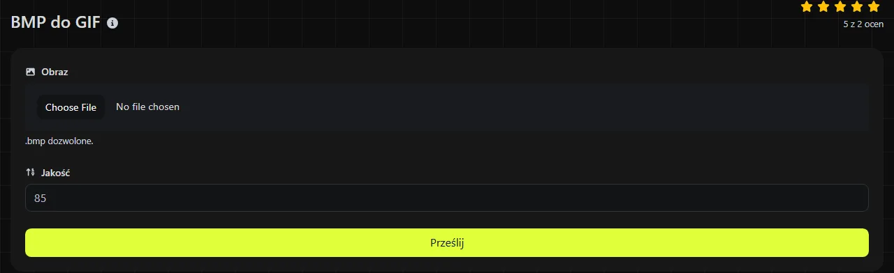 Narzędzie BMP do GIF w serwisie digily.link wraz z formularzem wprowadzania danych