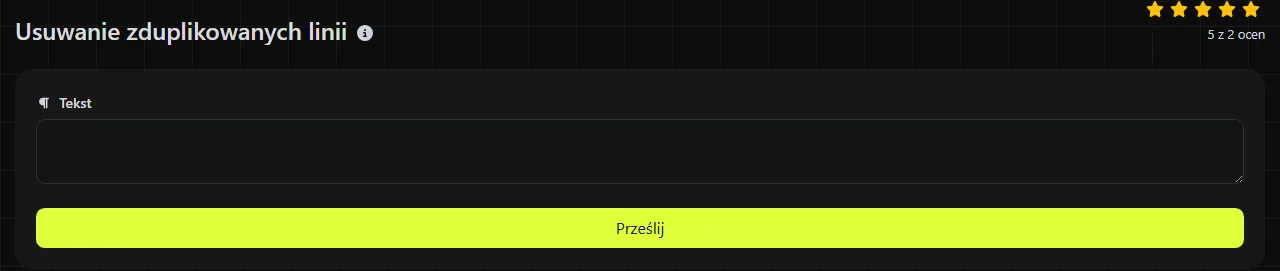 Narzędzie Usuwanie zduplikowanych linii w serwisie digily.link wraz z formularzem wprowadzania danych