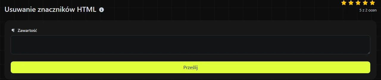 Narzędzie Usuwanie znaczników HTML w serwisie digily.link wraz z formularzem wprowadzania danych