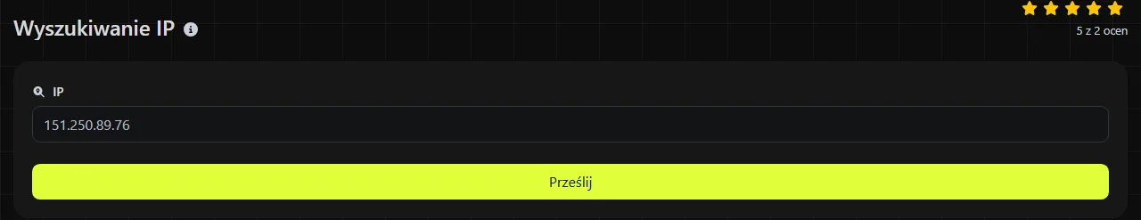 Narzędzie Wyszukiwanie IP w serwisie digily.link wraz z formularzem wprowadzania danych