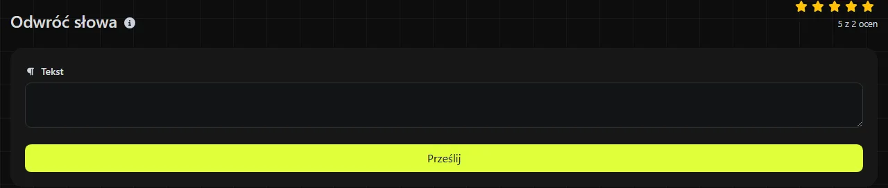 Narzędzie Odwróć słowa w serwisie digily.link wraz z formularzem wprowadzania danych