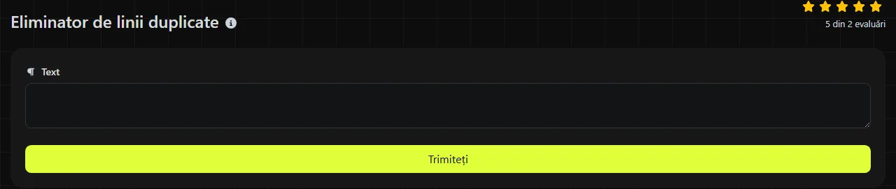 Instrumentul Eliminator de linii duplicate pe digily.link, cu formularul său de introducere