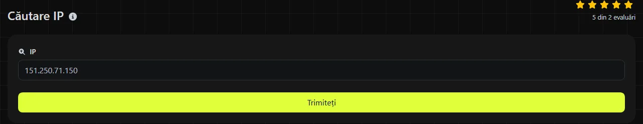 Instrumentul Căutare IP pe digily.link, cu formularul său de introducere