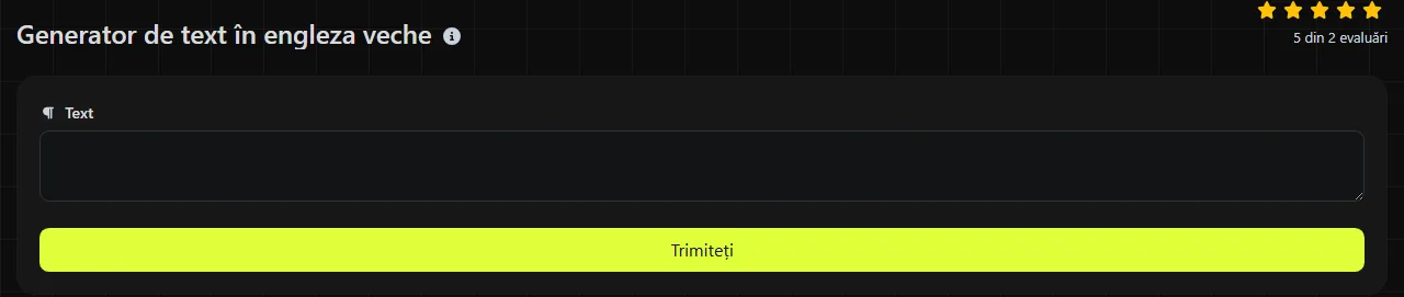 Instrumentul Generator de text în engleza veche pe digily.link, cu formularul său de introducere
