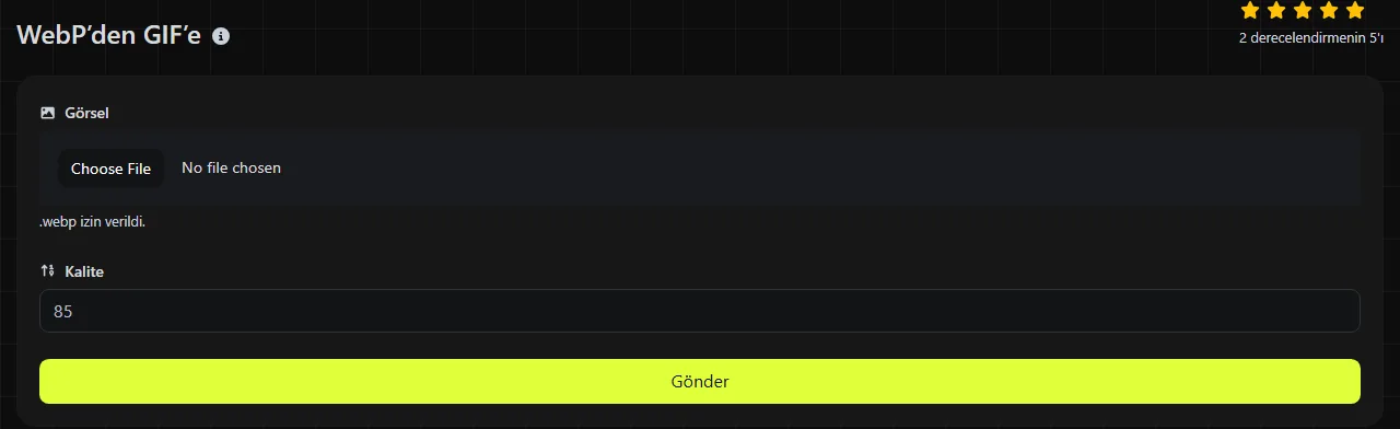 digily.link üzerindeki WebP'den GIF'e aracı ve giriş formu