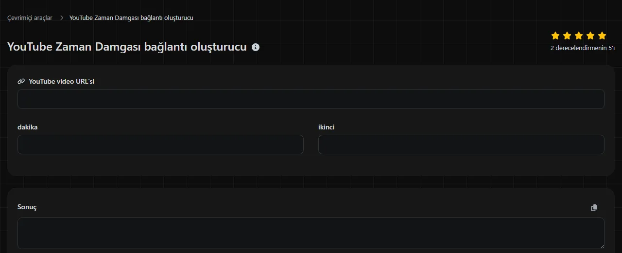 digily.link üzerindeki YouTube Zaman Damgası bağlantı oluşturucu aracı ve giriş formu