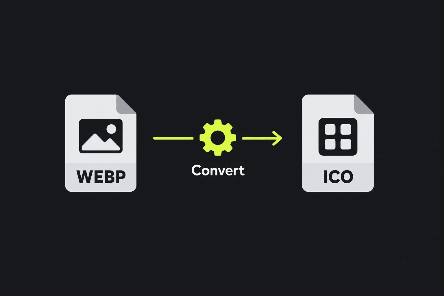 Diagram showing a WebP file being converted into a ICO file